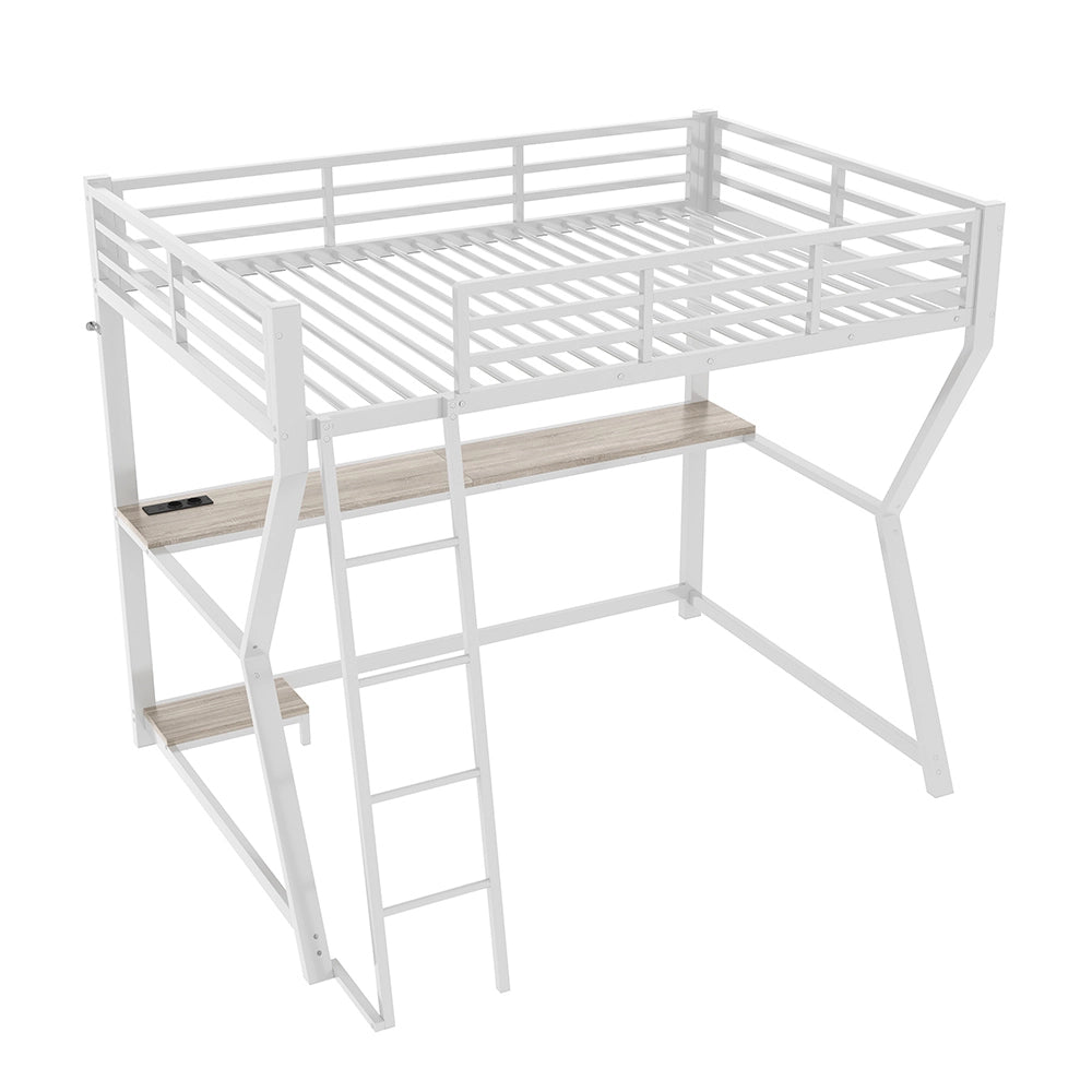 Letto mezzanino 90x200cm - Xylo - bianco, scrivania USB, LED, piattaforma gaming