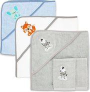 Asciugamano per bambino con cappuccio in set con 2 asciugamani per mano Oeko-Tex standard 100 certificato. Asciugamano per bambino di stoffa morbida per il bagno. Primo set di asciugamani per bambino con cappuccio, cotone, 80 x 80 cm, zebra.