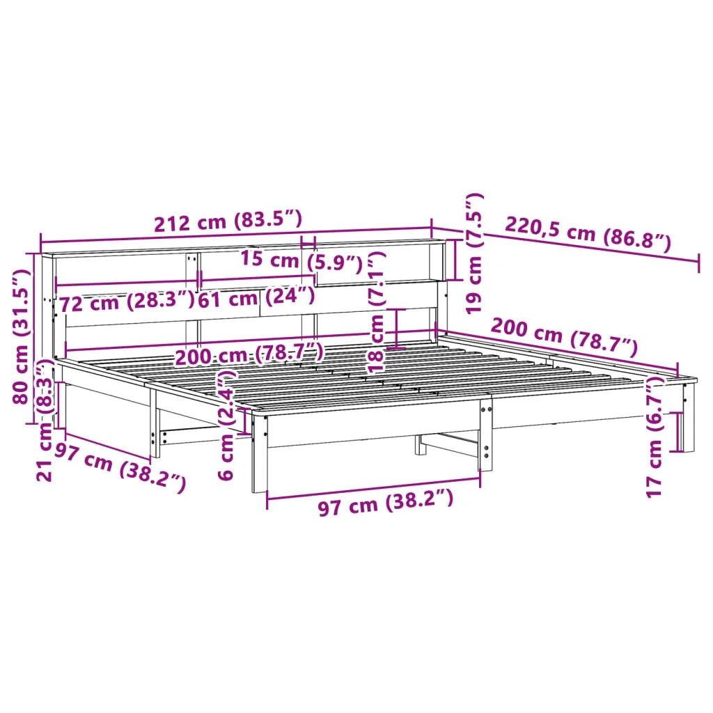 Giroletto senza Materasso Bianco 200x200 cm Legno Massello Pino