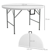 Tavolo Pieghevole per Giardino e Campeggio, in Acciaio e HDPE, Ø122x73 cm, Grigio e Bianco