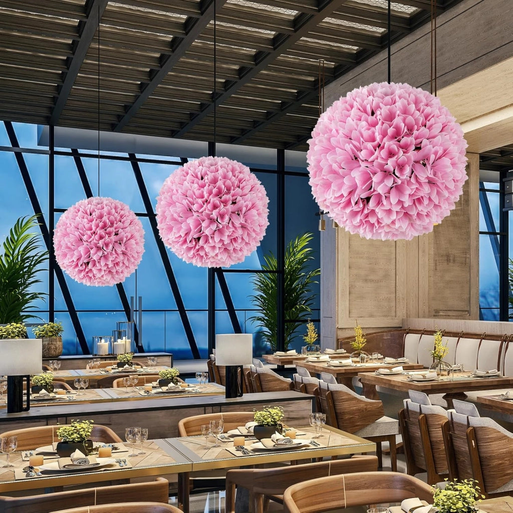 Set di 2 Piante Finte Sfera di Bosso 28 cm per Vaso, Palla di Topiarie Sintetica in PE da Giardino, Piante Artificiali Decorative Arredamento da Interno ed Esterno (Rosa)