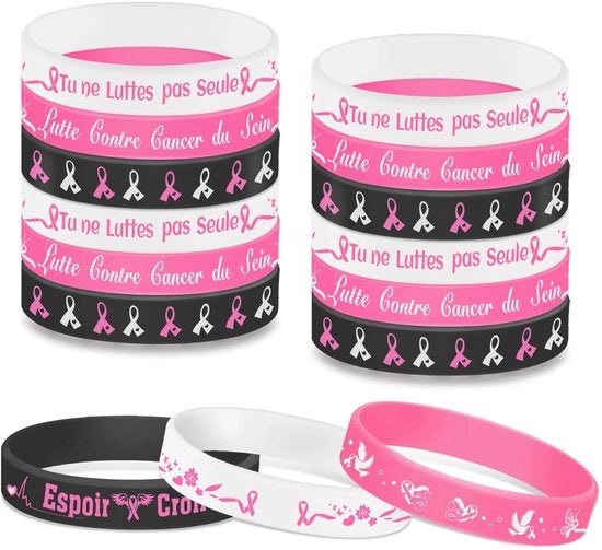 Set di Bracciali per Attività - 15 pezzi - Accessori per Attività - Sensibilizzazione al Cancro - Rosa d' Ottobre - Regalo - Bracciali contro il Cancro