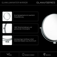 GlamSeries GlamLuminater Specchio per trucco con rotazione a 360° per braccio aggiuntivo, specchio makeup con doppio ingrandimento per luce LED