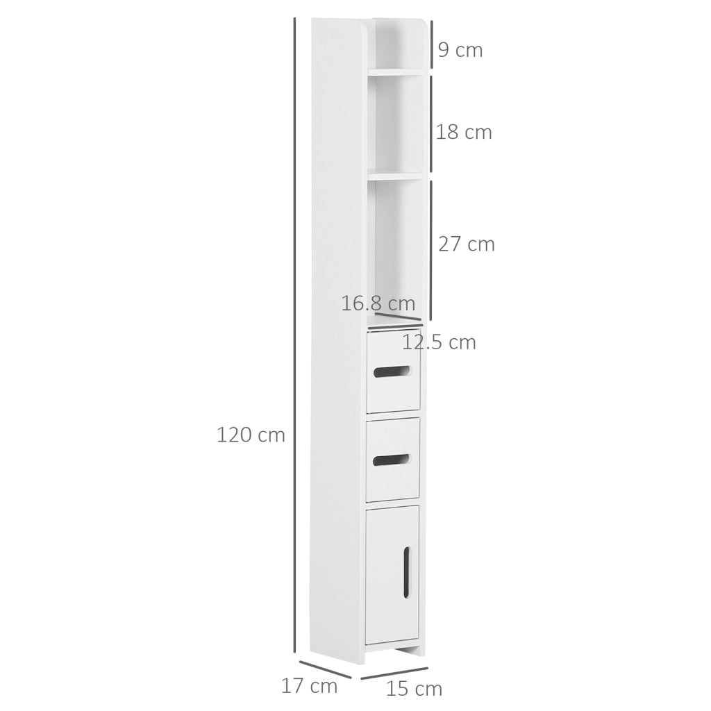 EasyComfort Colonna Bagno con Mensole e Armadietti, Mobile Alto Salvaspazio in Legno 15x17x120cm, Bianco