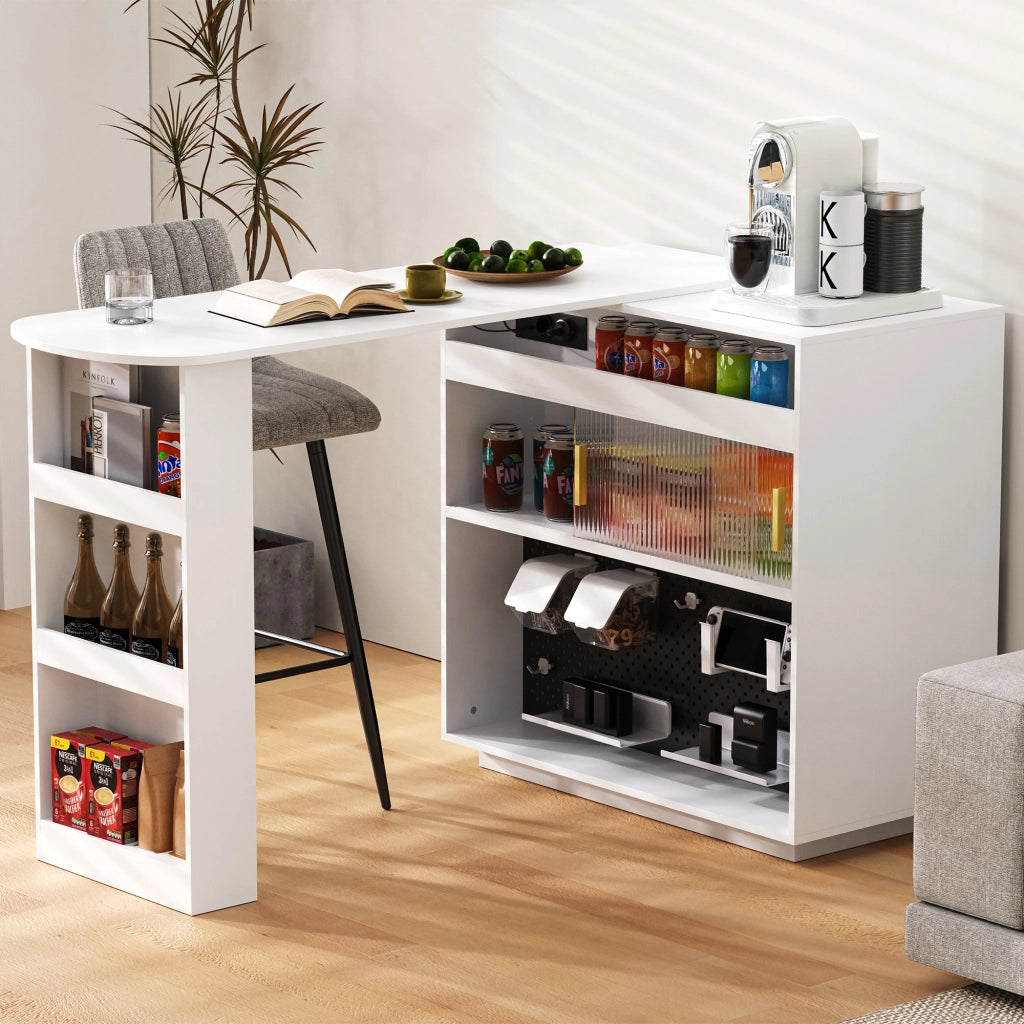 Bartisch estraibile 360¡ã rotante - Zephmum - Con LED e prese - Bianco
