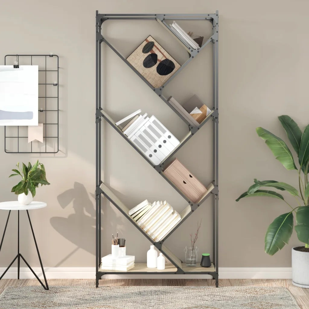 Libreria-Scaffale per Libri-Mobile di Stoccaggio Rovere Sonoma 79x30x180cm Legno Multistrato e Metallo