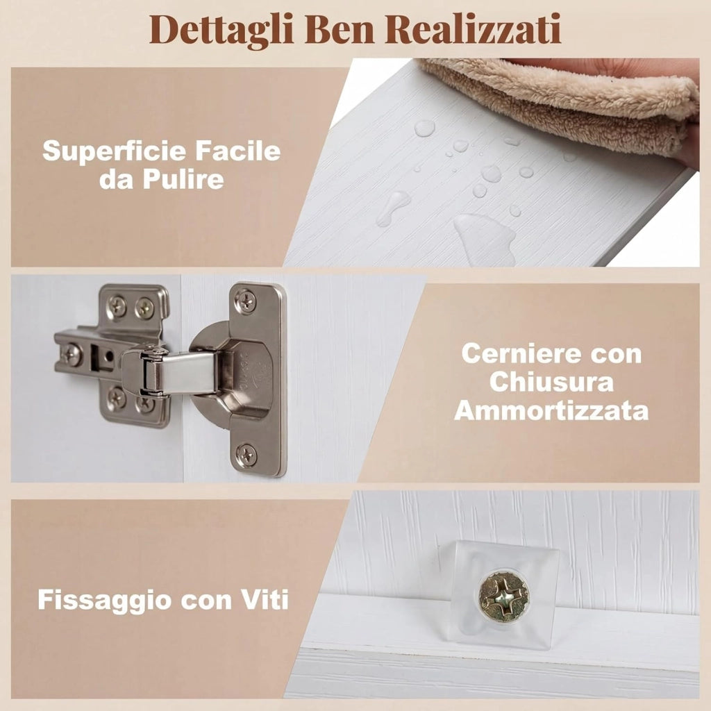 Armadietto da Bagno con Specchio a 2 Ante, Mobiletto da Parete Pensile Salvaspazio in Legno, Mobile Bagno Sospeso per Camera da Letto, Ingresso e Soggiorno, 62 x 11 x 65 cm (Bianco)
