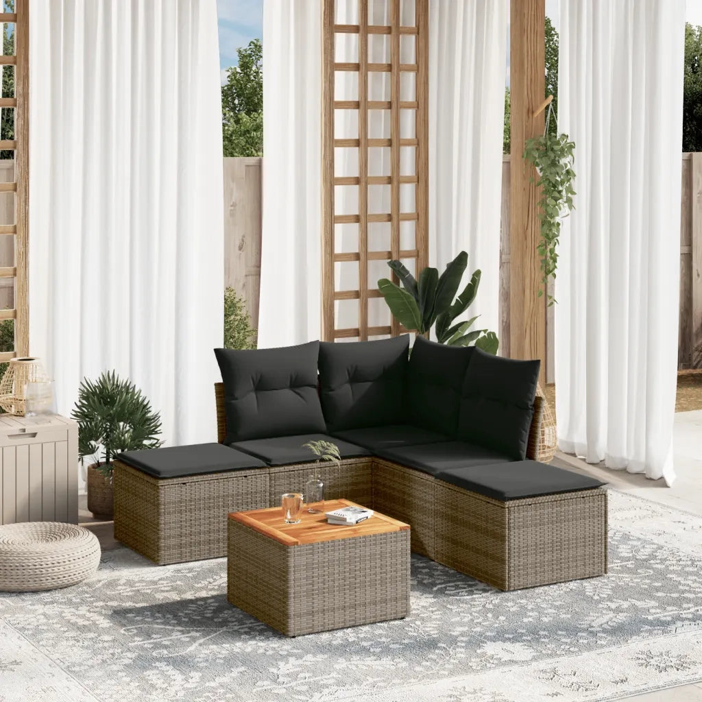 Set Divano da Giardino 6 pz | Set Salotto da Giardino con Cuscini Grigio in Polyrattan