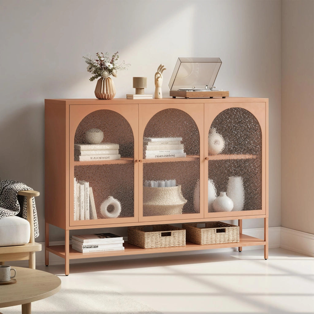 Credenza con ante vetrate ¨C zephmum ¨C 140x40x105 cm, colore ruggine