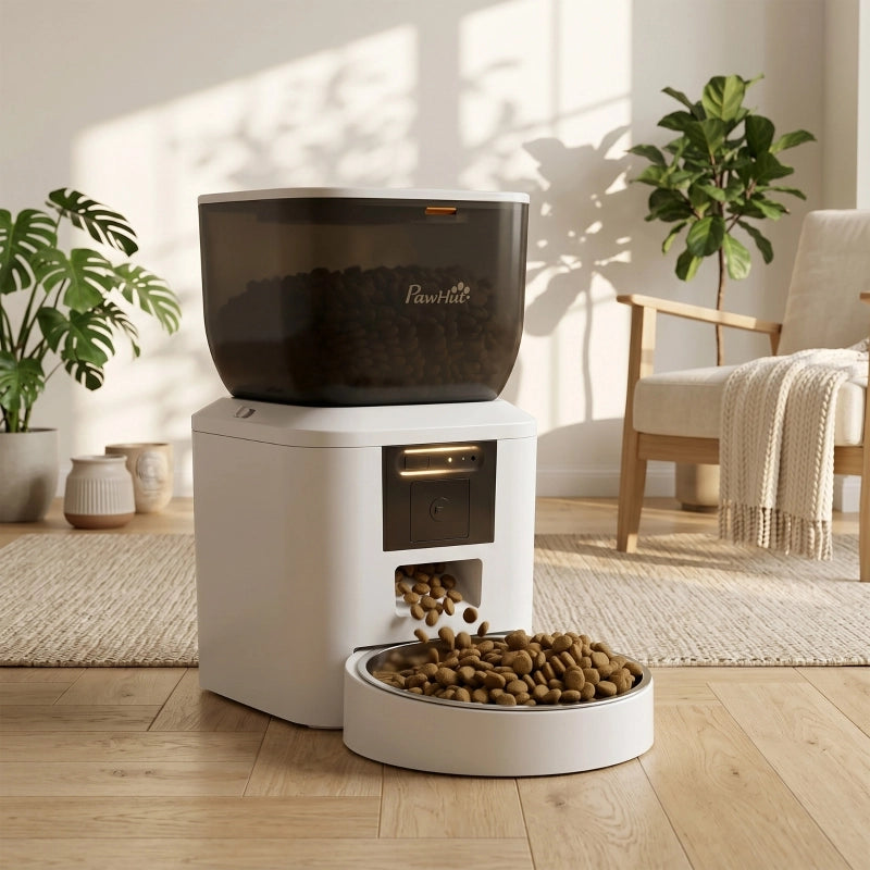 Distributore automatico di cibo per gatti con telecamera, Wi-Fi a 2,4 GHz, controllo tramite app, capacit¨¤ di 4 litri per 1-10 pasti, audio