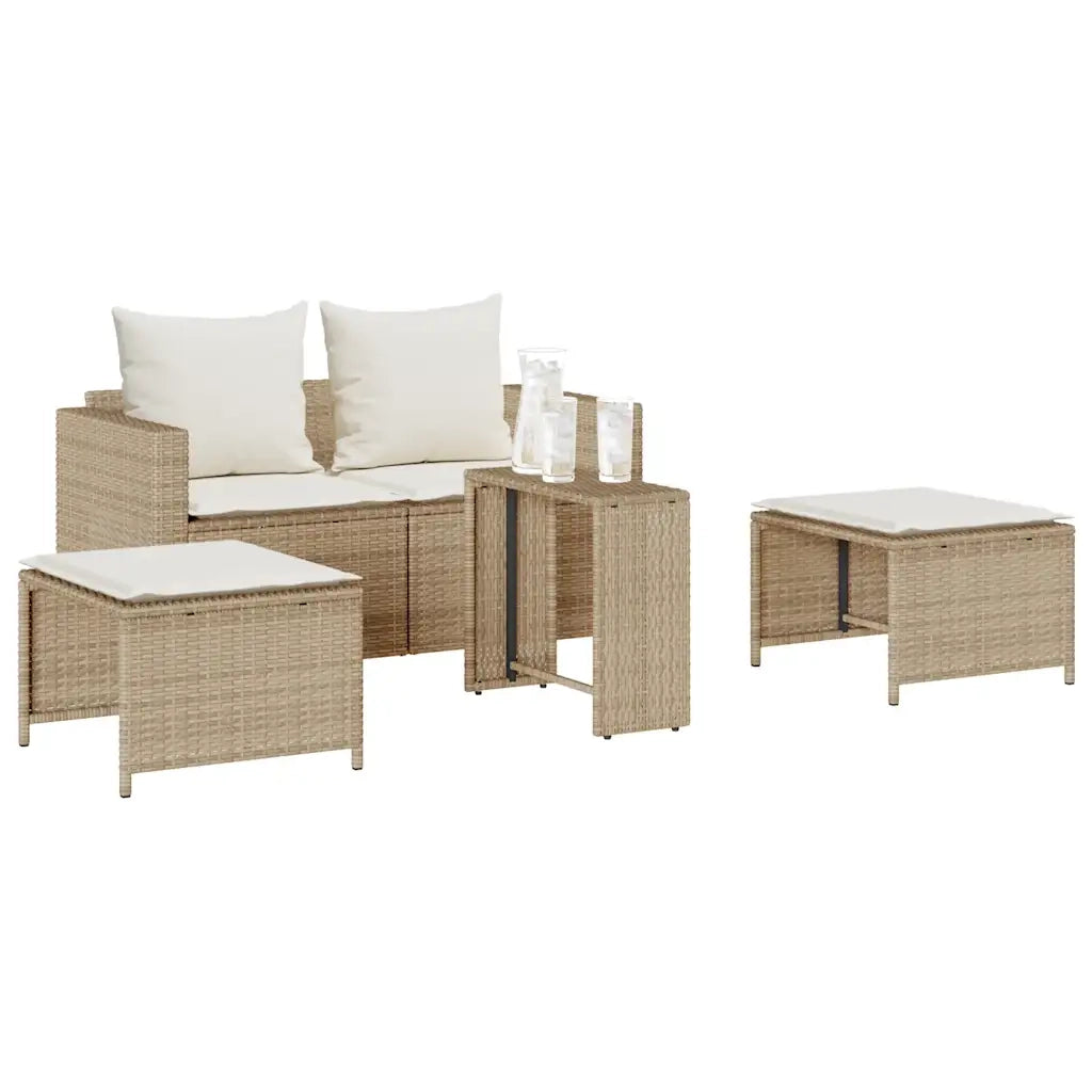 Set Divano da Giardino 5 pz con Cuscini Beige in Polyrattan