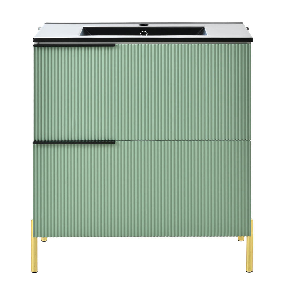 Armadio bagno con lavabo in ceramica - Xylo - Verde con cassetti