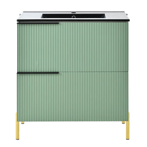 Armadio bagno con lavabo in ceramica - Xylo - Verde con cassetti