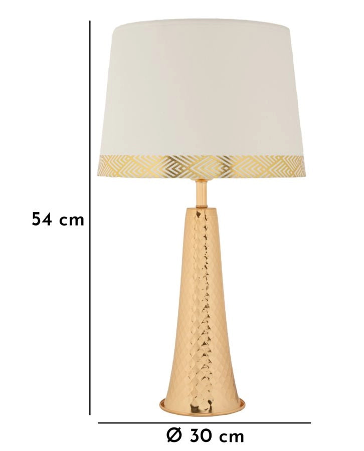 Lampada da Tavolo Tower Oro Ø30x54 cm in Ferro e Tessuto Oro e Bianco