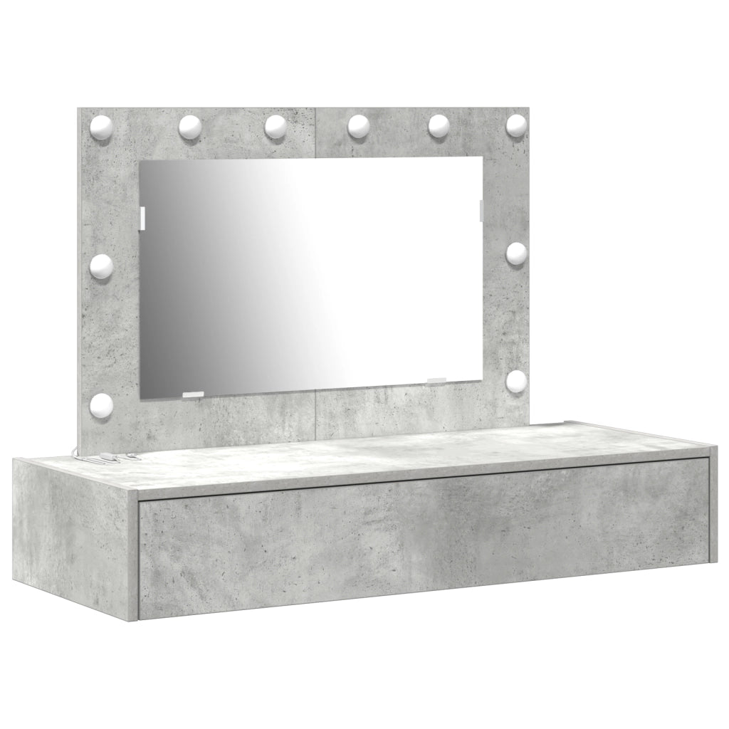 Tavolo da toeletta a muro con luci LED in grigio cemento