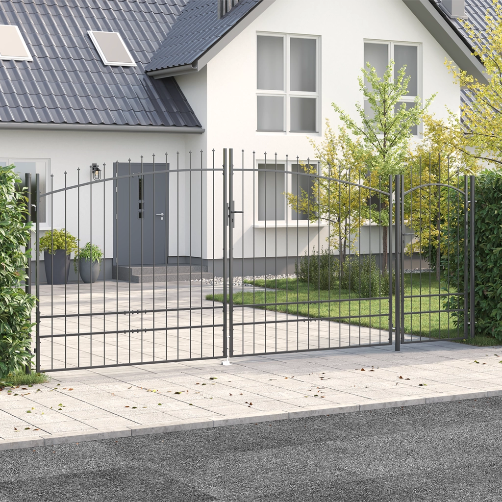 Cancello da giardino con punta a lancia grigia 195x500 cm in acciaio