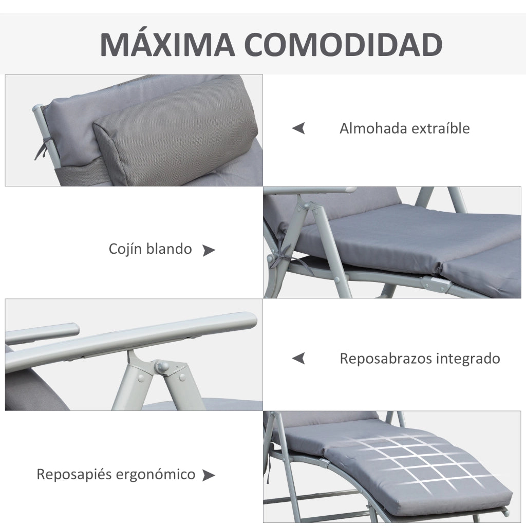 Chaise Longue Pieghevole con Cuscino e Schienale Regolabile ¨C Zephmum ¨C Grigio 137x63,5x100,5 cm