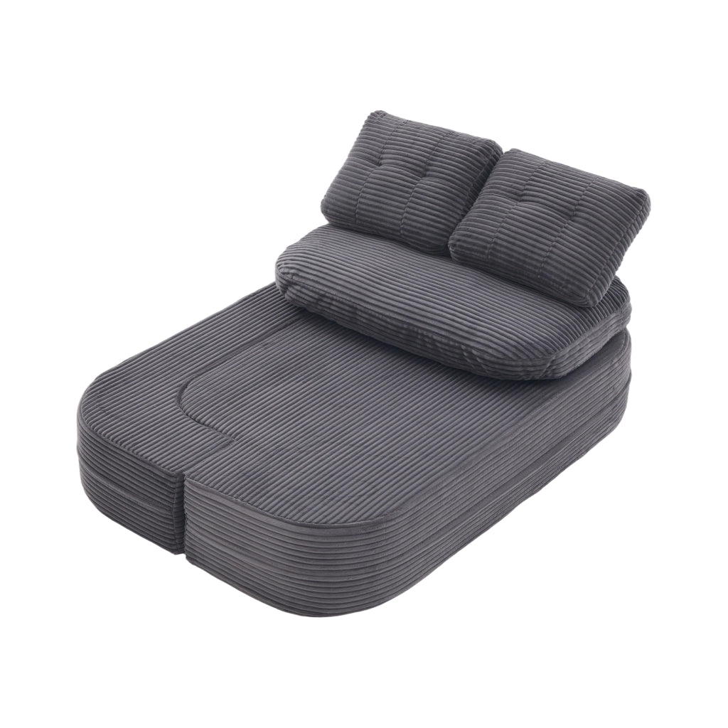 Poltrona letto 2 in 1 con funzione relax e portabicchieri in tessuto a coste grigio scuro