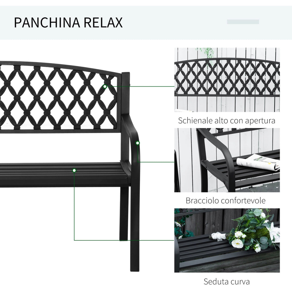 Panchina da Giardino 2 Posti 128x58,5x89 cm in Acciaio e Ghisa Nero