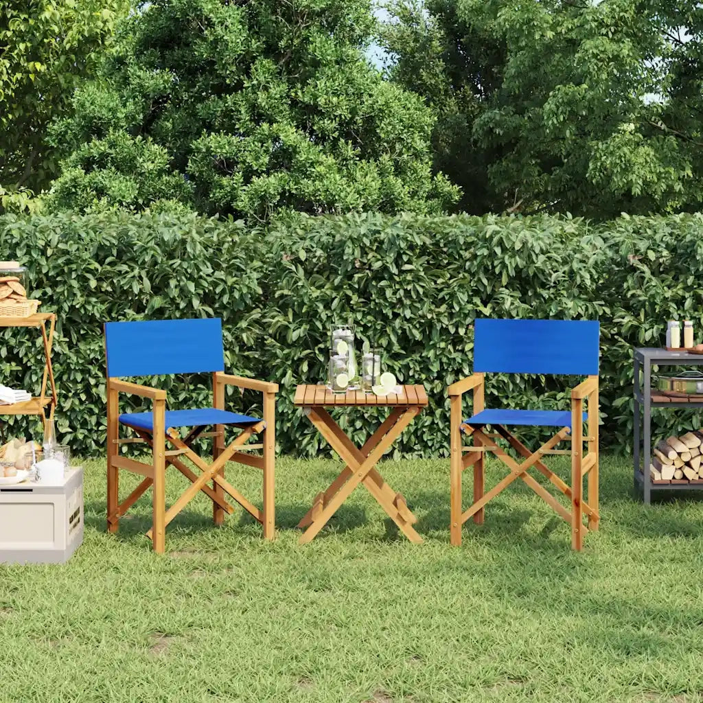 Sedie da Regista Pieghevoli 2 pz Blu in Legno Massello di Teak