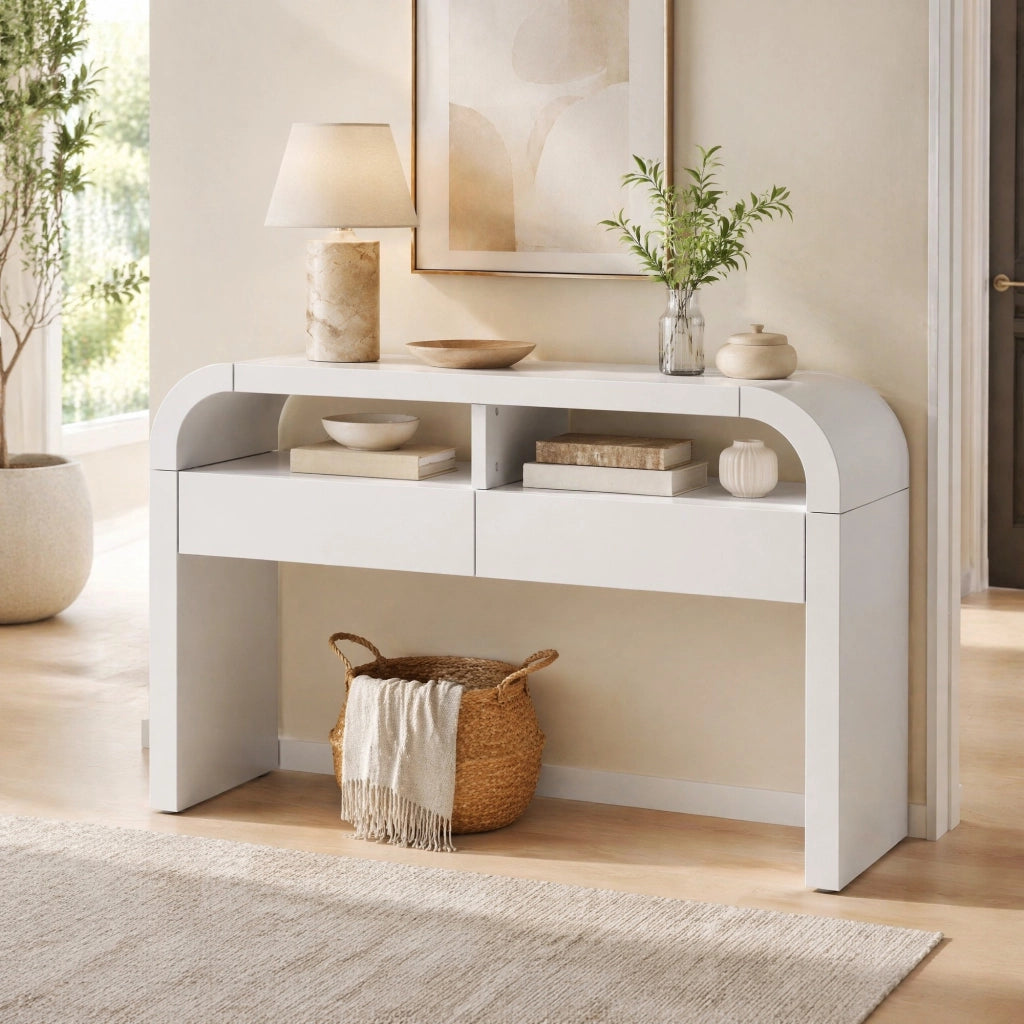 CONSOLLE 120x35,5x76,5 cm con 2 cassetti Bianco MDF