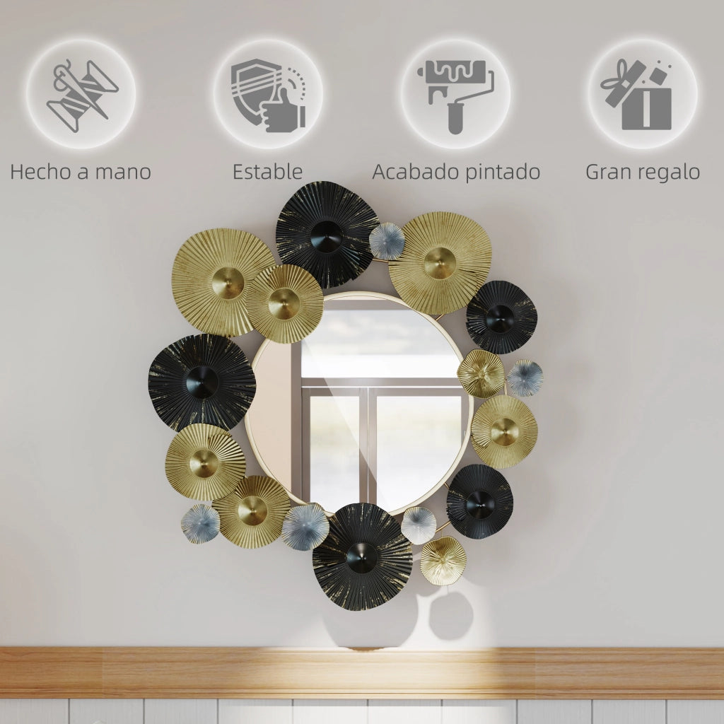 Specchio Decorativo da Parete ¨C Zephmum ¨C Dorato e Nero 84x84 cm