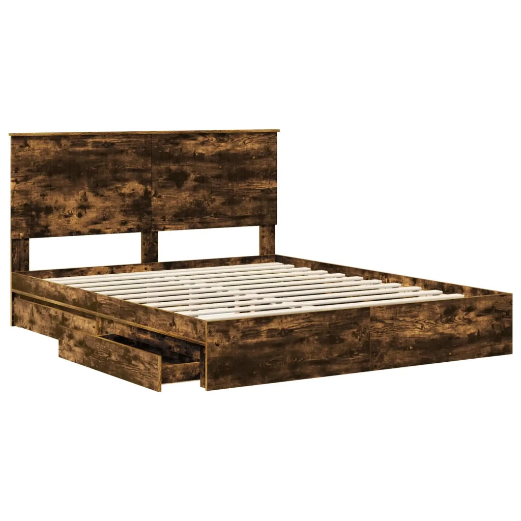 Letto matrimoniale | Letto per adulti | Letto con Contenitore con testiera Rovere fum¨¦ 160 x 200 cm