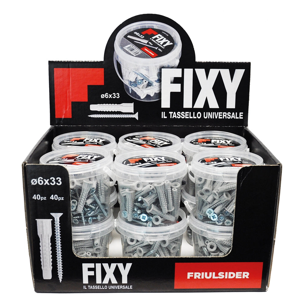 ESPOSITORE TASSELLI NYLON 'FIXY' 12 secchielli da 40 pezzi  - FRIULSIDER
