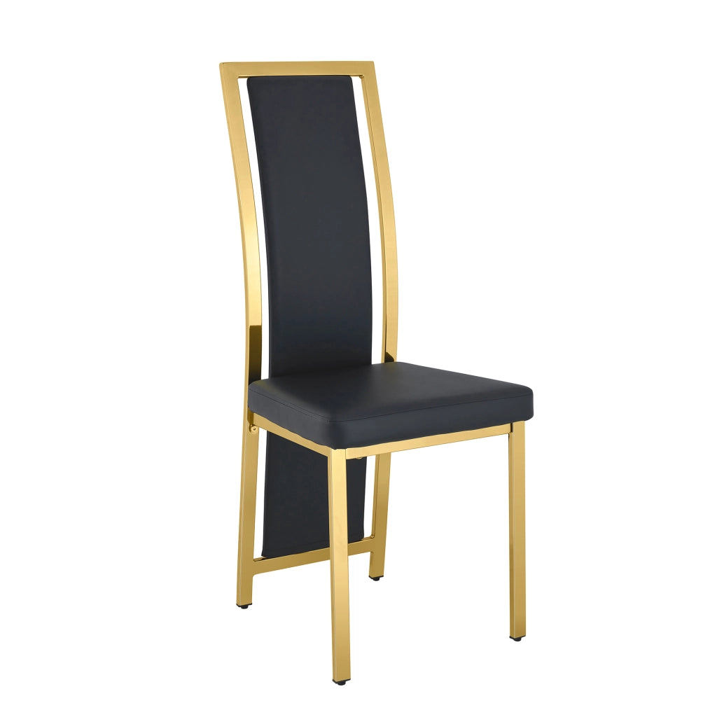 Set tavolo da pranzo e sedie con 1 tavolo rotondo e 2 sedie in vetro temperato; PU e metallo nero e oro