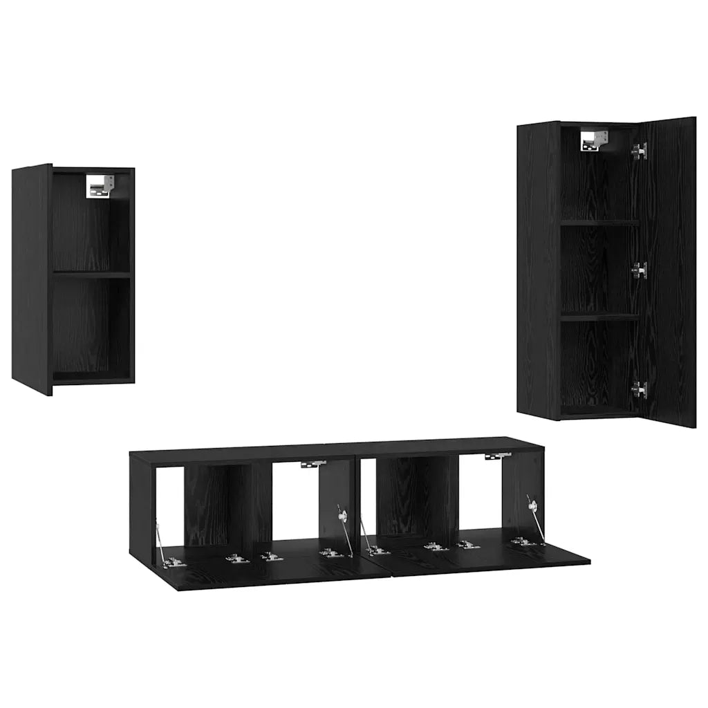 Set mobile TV 4 pcs Rovere Nero Legno multistrato 3393283