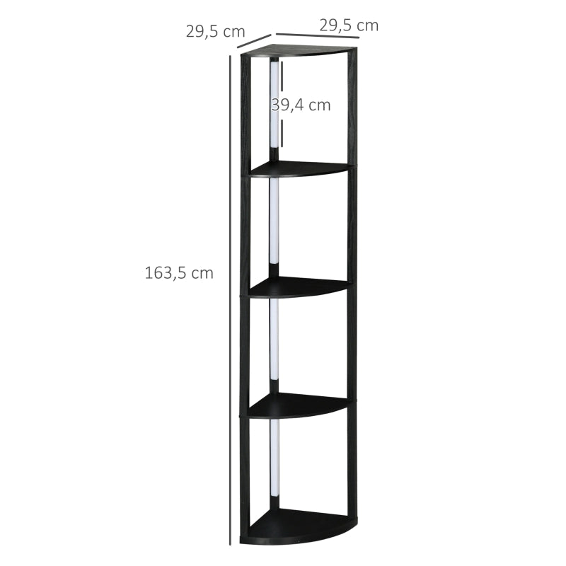 Lampada da terra LED nera con 4 ripiani, 3 livelli di luminosità, struttura in MDF