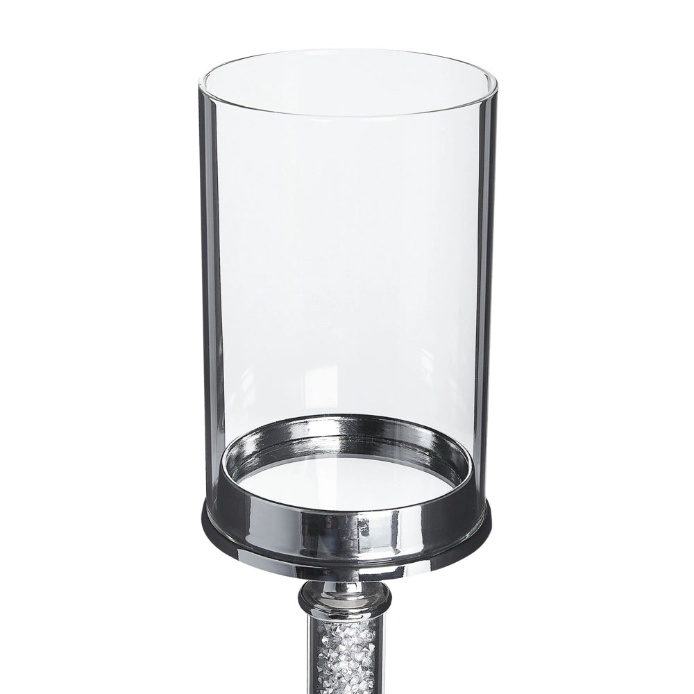 Portacandele in metallo argentato con paralume in vetro da 41 cm centrotavola decorativo glamour