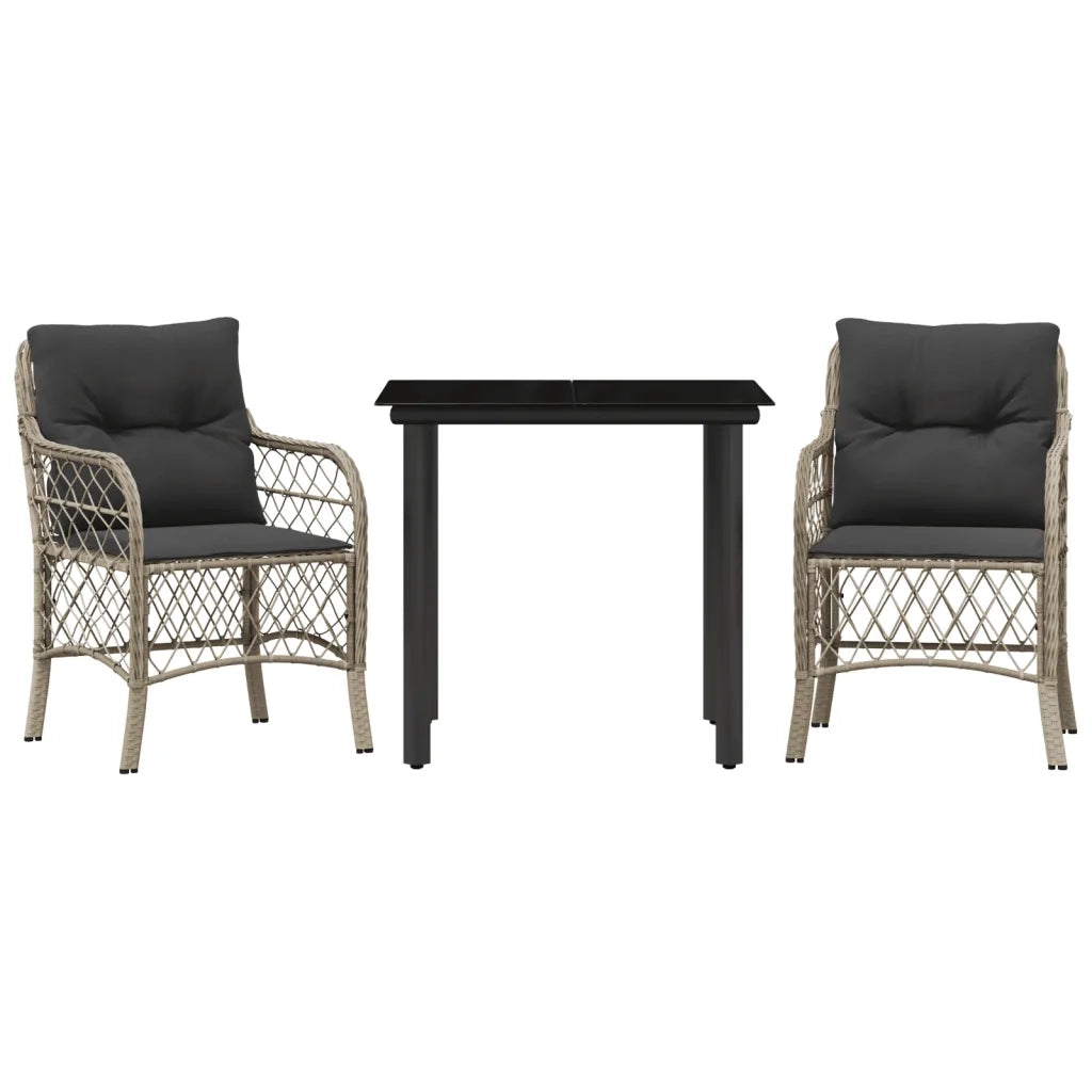 Set da Bistr¨° 3 pz | Set Salotto da Giardino con Cuscini Grigio Chiaro in Polyrattan