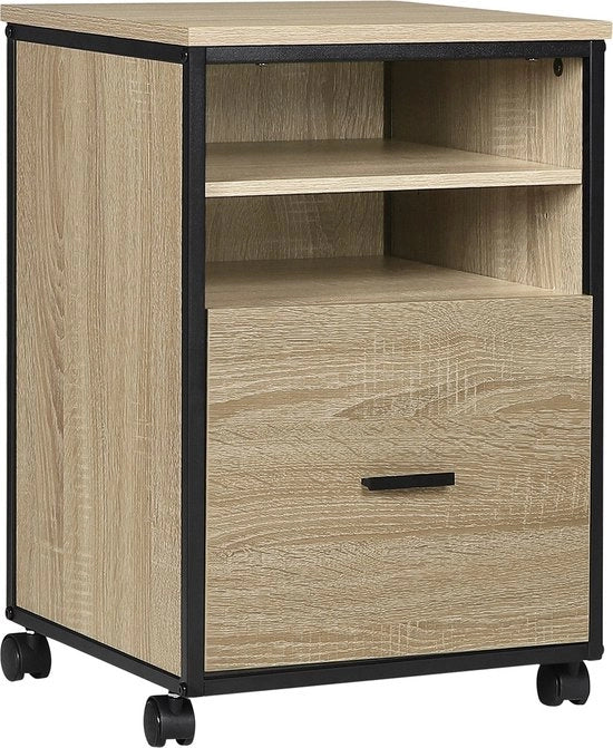 Cassettiere su Rulli - Cassa, Cassa Ufficio, Cassa Archivi - Ufficio, Salotto - Lamiera/Acciaio - 40x40x60 cm - Legno Bianco / Nero