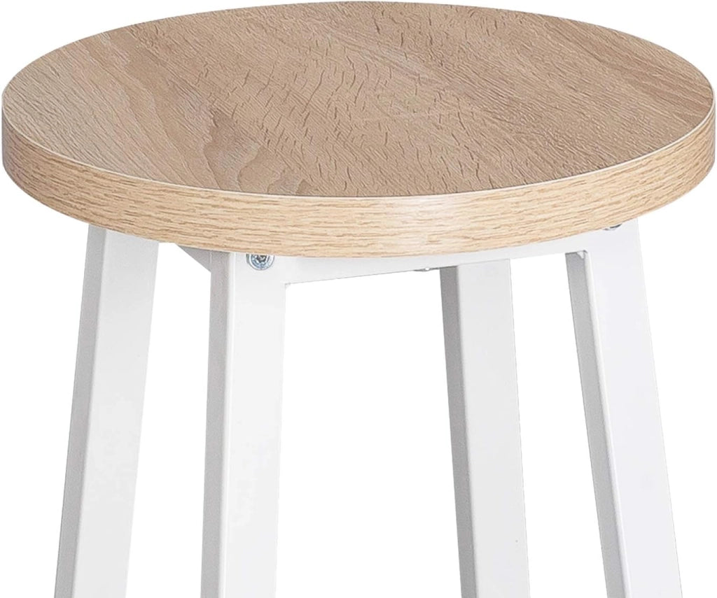 Sgabelli da Bar Set di 2, Sgabello Alto 71 cm con Poggiapiedi, Seduta Tonda Sedia Alta per Penisola Cucina, Sala da pranzo, Bancone in Acciaio Legno, Rovere