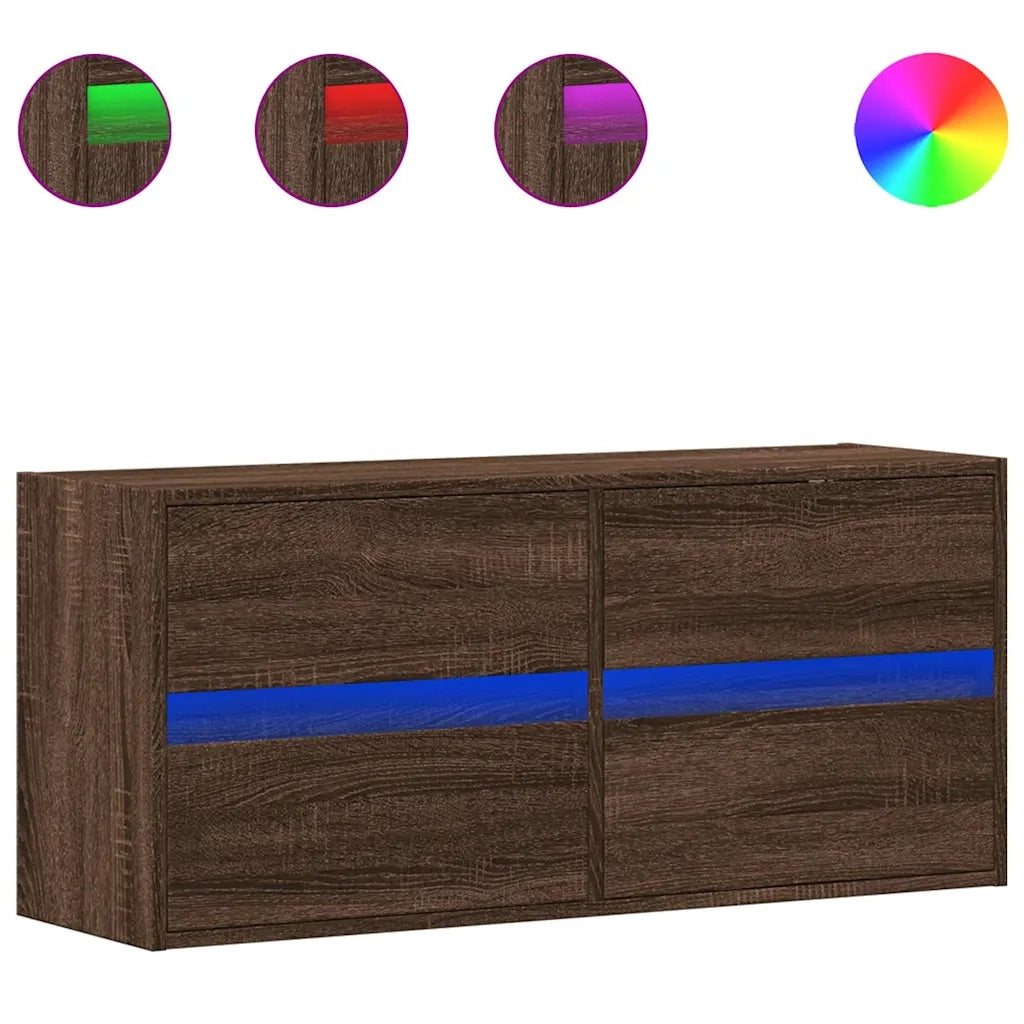 Mobile TV a Parete con Luci LED Rovere Marrone 100x31x45 cm 852298