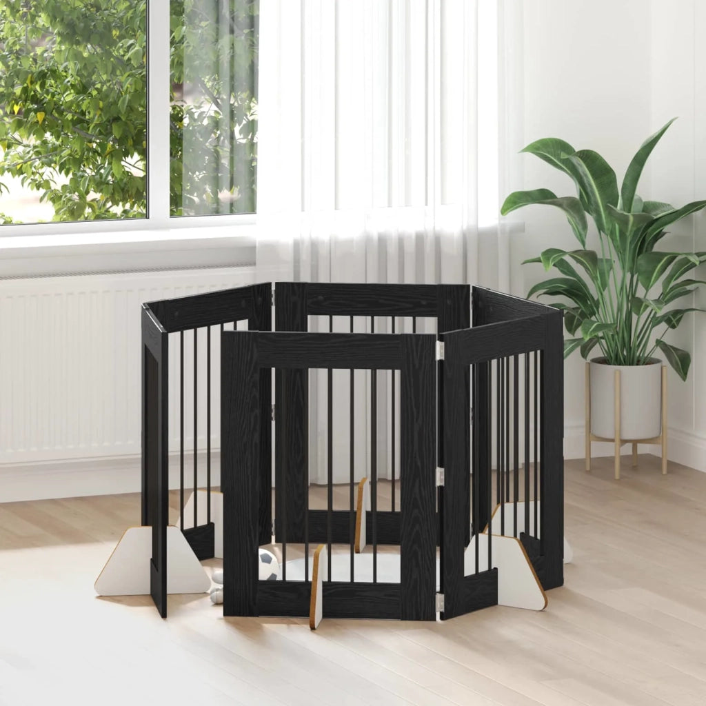 Cancello per cani con supporti 6 pz Rovere Nero 60 x 80 cm CFW3851945