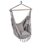 Sedia a dondolo sospesa in cotone grigio chiaro e sedile altalena in poliestere per interni ed esterni in stile boho