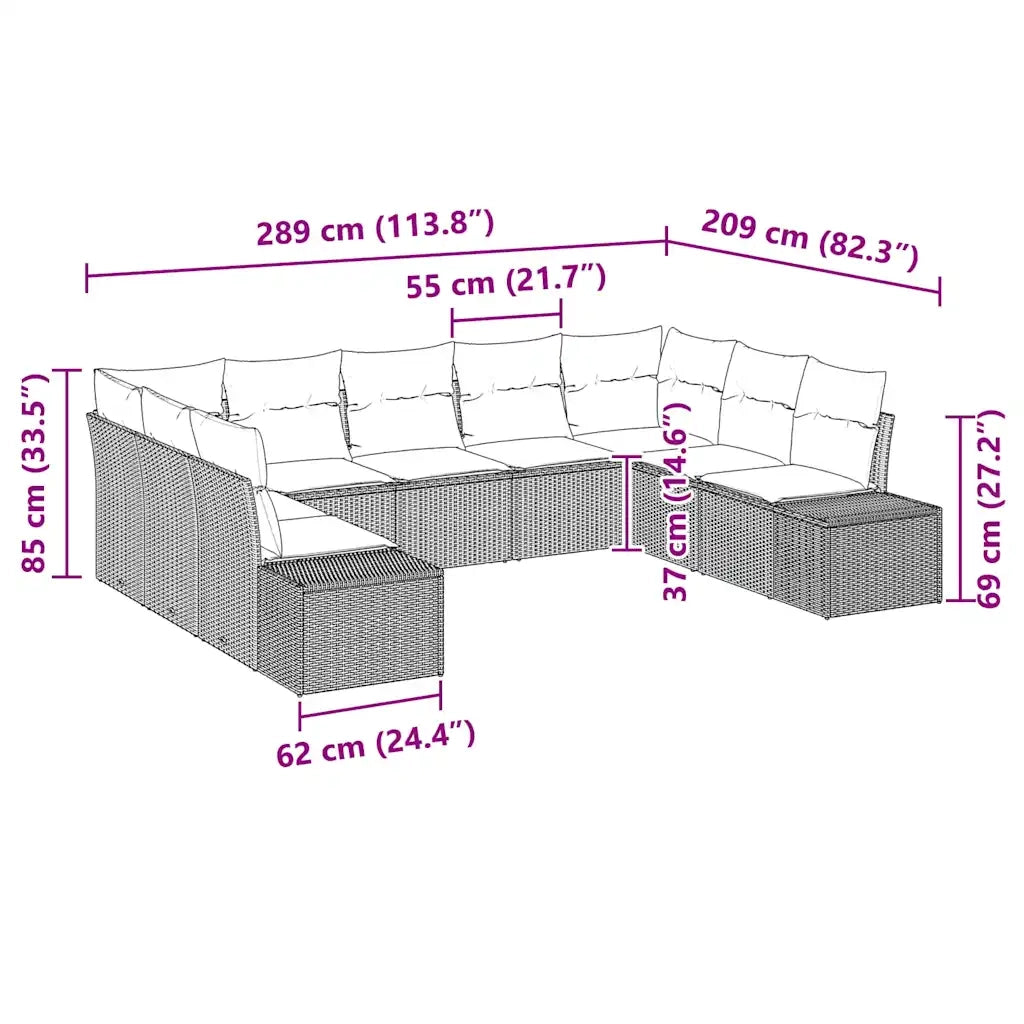 Set Divano da Giardino con cuscino 9 pcs Beige polyrattan 3347220