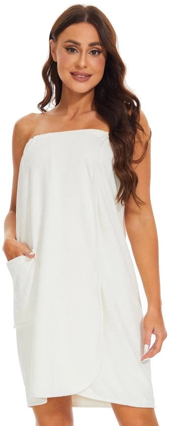 Sauna kilt per donna con cerniera e cintura elastica in cotone bianco taglia S/M