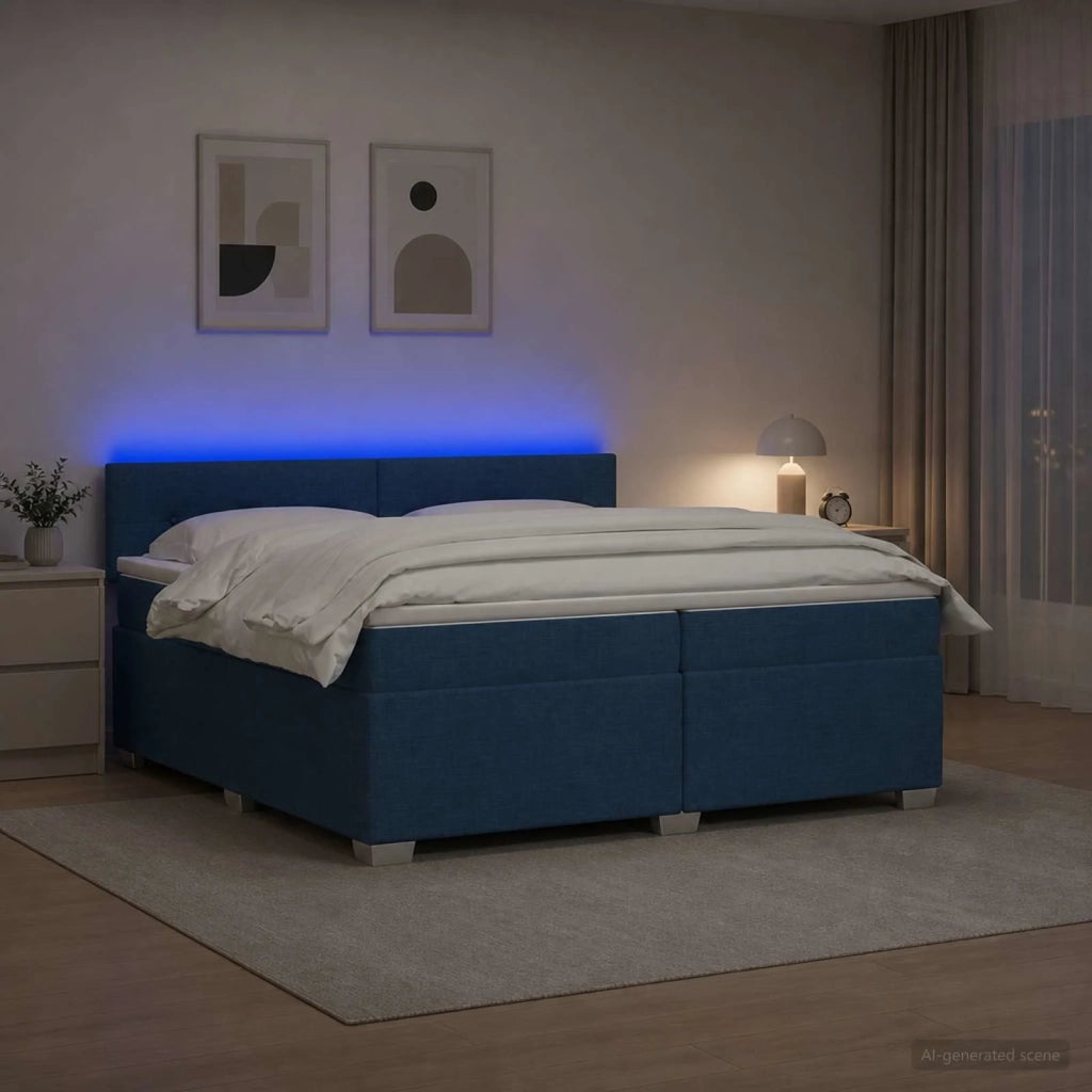 Letto con Box Spring, Materasso e LED Blu 200 x 200 cm Tessuto 3452028