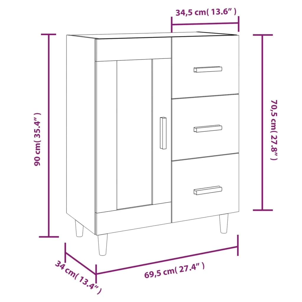 Buffet credenza cassettiera mobiletto mobile contenitore organizer per cucina soggiorno finitura lucida 69,5 x 34 x 90 cm legno ingegnerizzato bianco 02_0030752