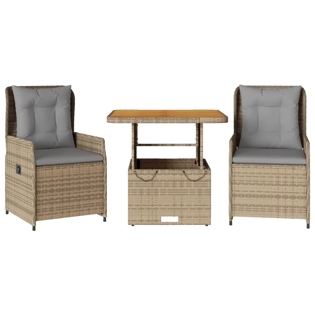 Set da Bistrò 3 pz con Cuscini Beige in Polyrattan