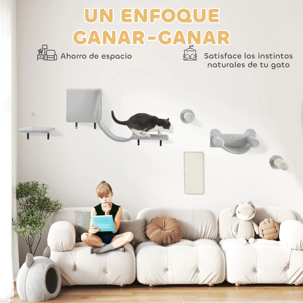 Gioco a Parete per Gatti con Condominio Piattaforma Amaca e Tiragraffi ¨C zephmum ¨C Grigio 6 Pezzi