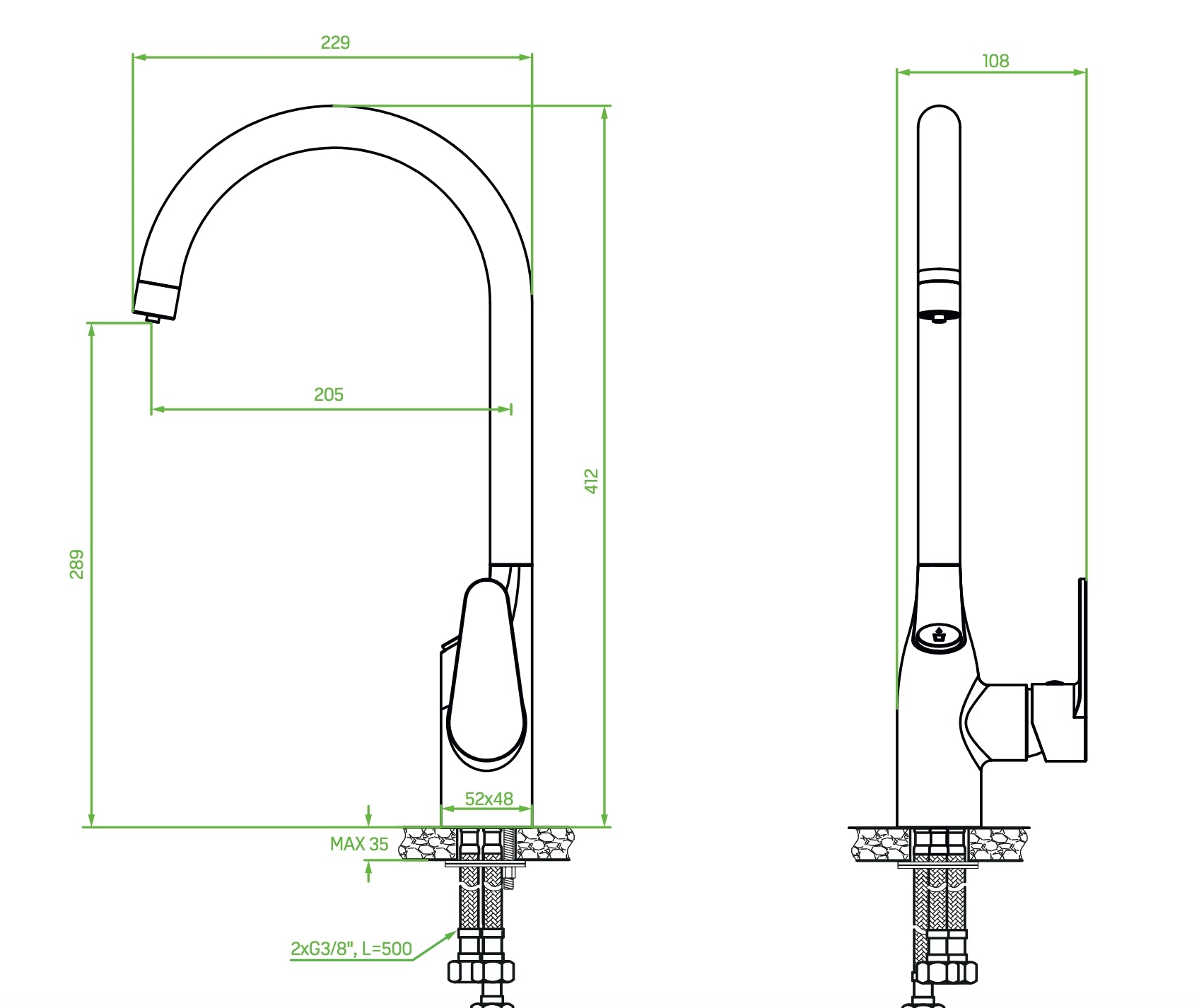 Rubinetto Lavello con Filtro Acqua | Beccuccio a U 360°, Nero, Acqua Filtrata Direttamente dal Rubinetto