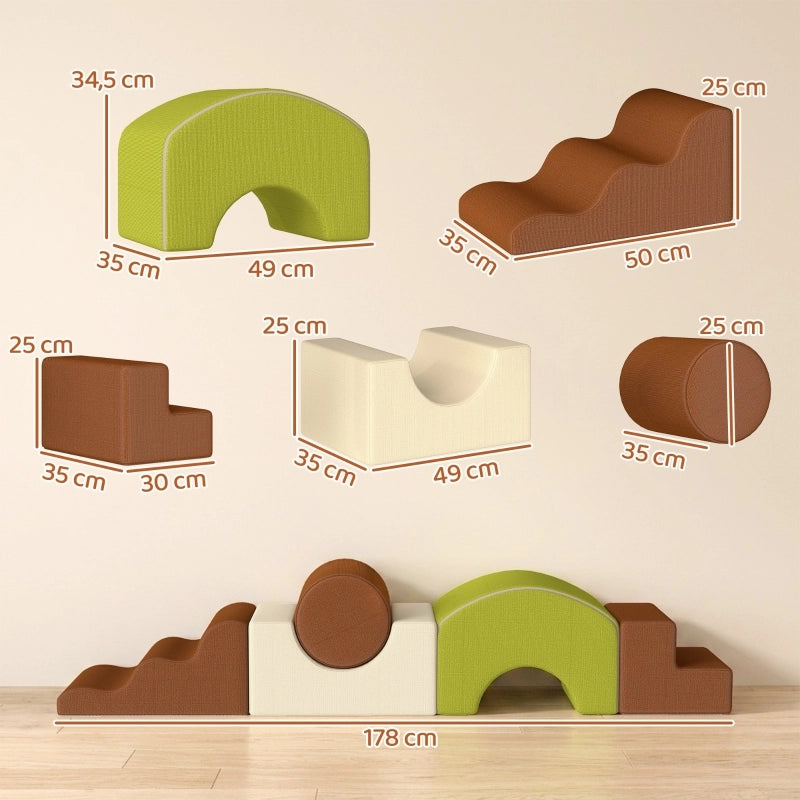 Set di 5 mattoncini da costruzione in schiuma. Mattoncini morbidi per bambini, con effetto velluto a coste e base antiscivolo, colorati.