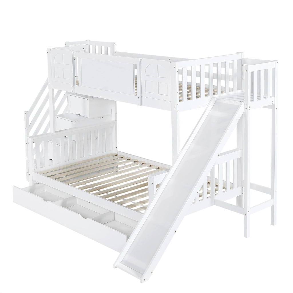Letto a Castello 90x200 e 120x200 cm con Rutsche; Scala con Contenitori; Bianco