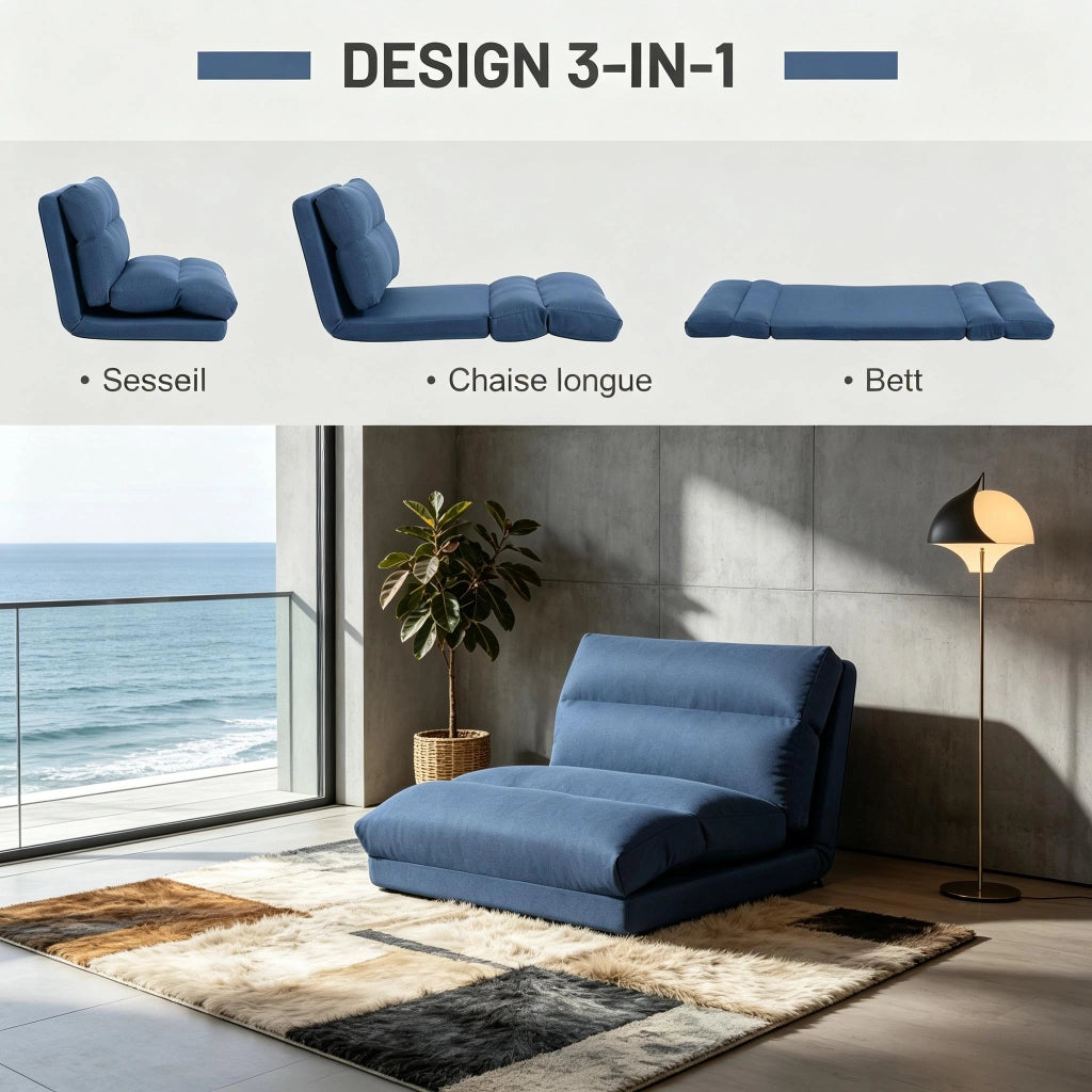 POLTRONA Reclinabile da pavimento 70x72x56 cm Blu in poliestere
