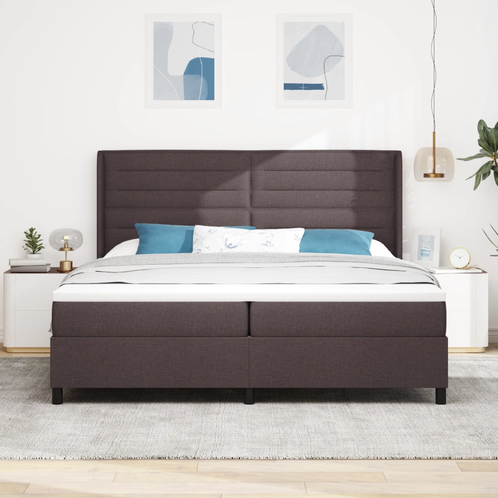 Letto Box Spring con Materasso e LED Marrone Scuro 200x200 cm Tessuto