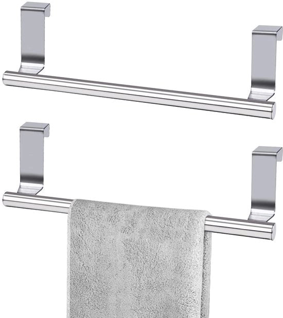 Sostegno a due vie per asciugamani appeso, asciugamani appeso in acciaio inossidabile, asciugamani appeso per porta con striscia di protezione antiscivolo, asciugamani appeso per porta di armadio, adatto per cucina e bagno (2 pezzi piccoli)